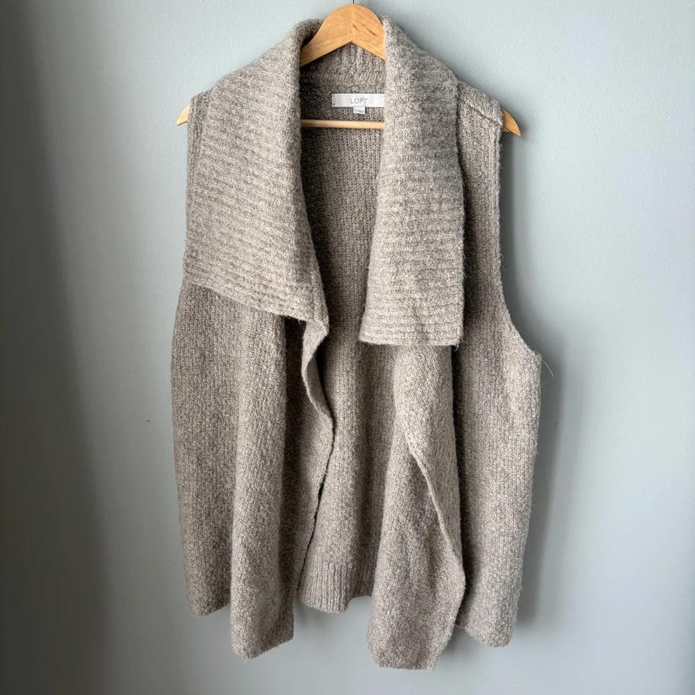 THE LOFT Ann Taylor Wool/alpaca Blend Women’s Cardigan Vest Size‎ Large Beige